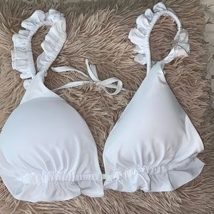 Frill Strap Bikini Top in White